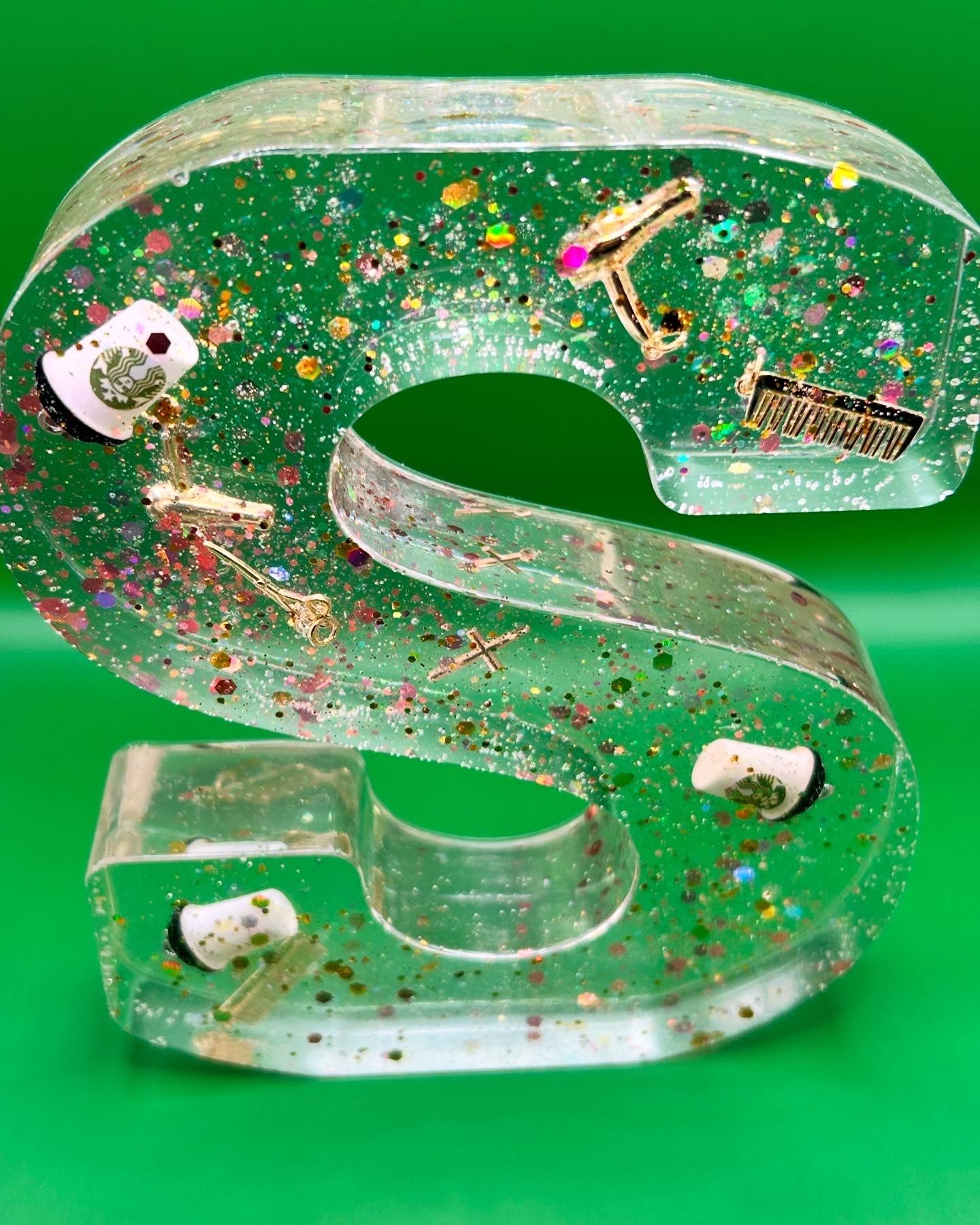 Resin Letter w/ charms-(Add ons include: Legos, Glitter, Foil and Charms)