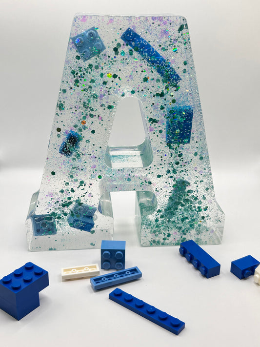 Custom Resin Letter with Legos (add on options: Glitter and or foil)