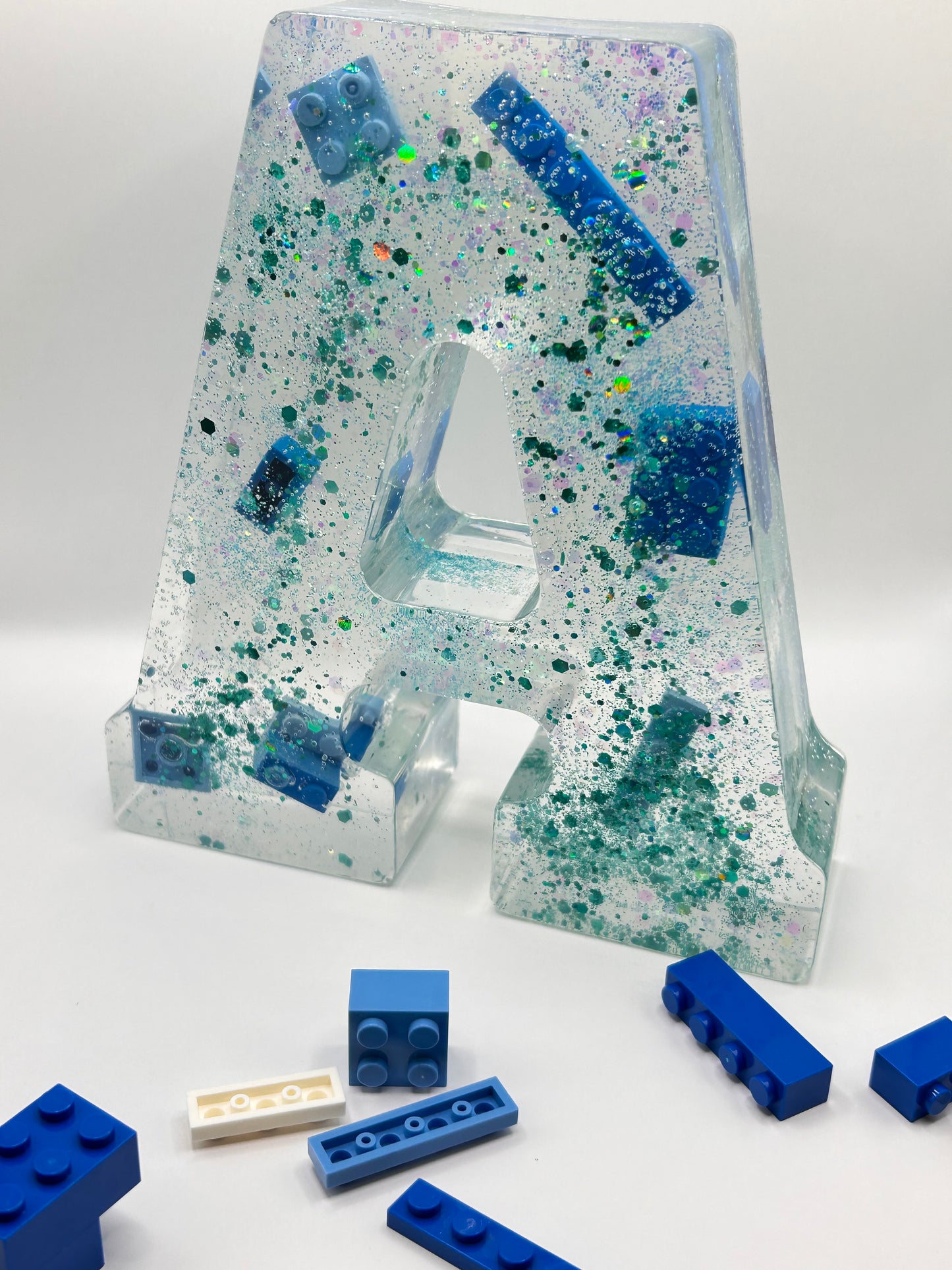 Custom Resin Letter with Legos (add on options: Glitter and or foil)