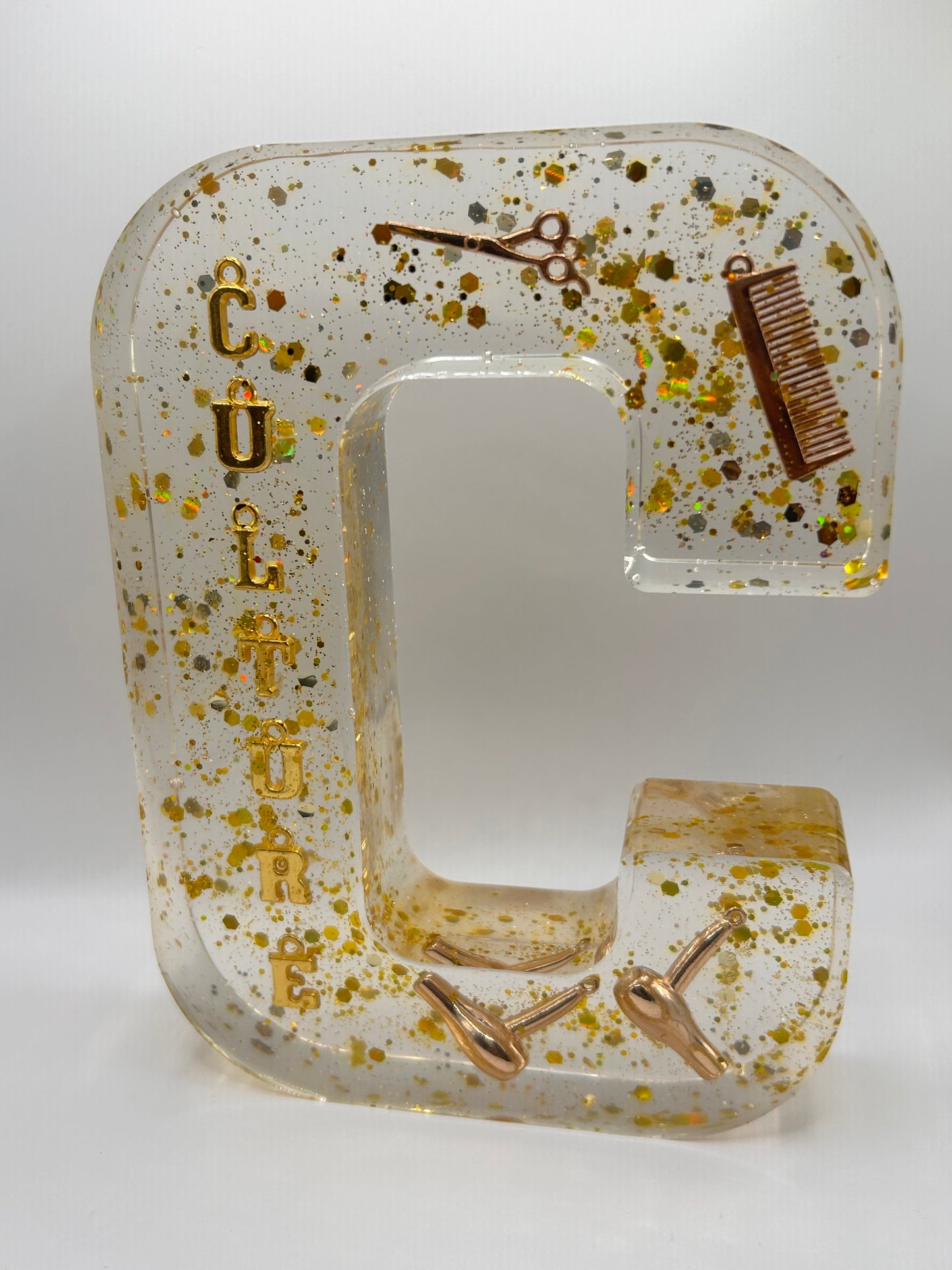 Resin Letter w/ charms-(Add ons include: Legos, Glitter, Foil and Charms)